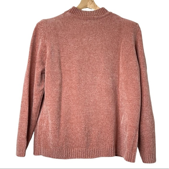 Vtg 90s Womens Chenille Sweater Size L Floral Embroidered Mock Neck GrannyCore - Picture 6 of 12